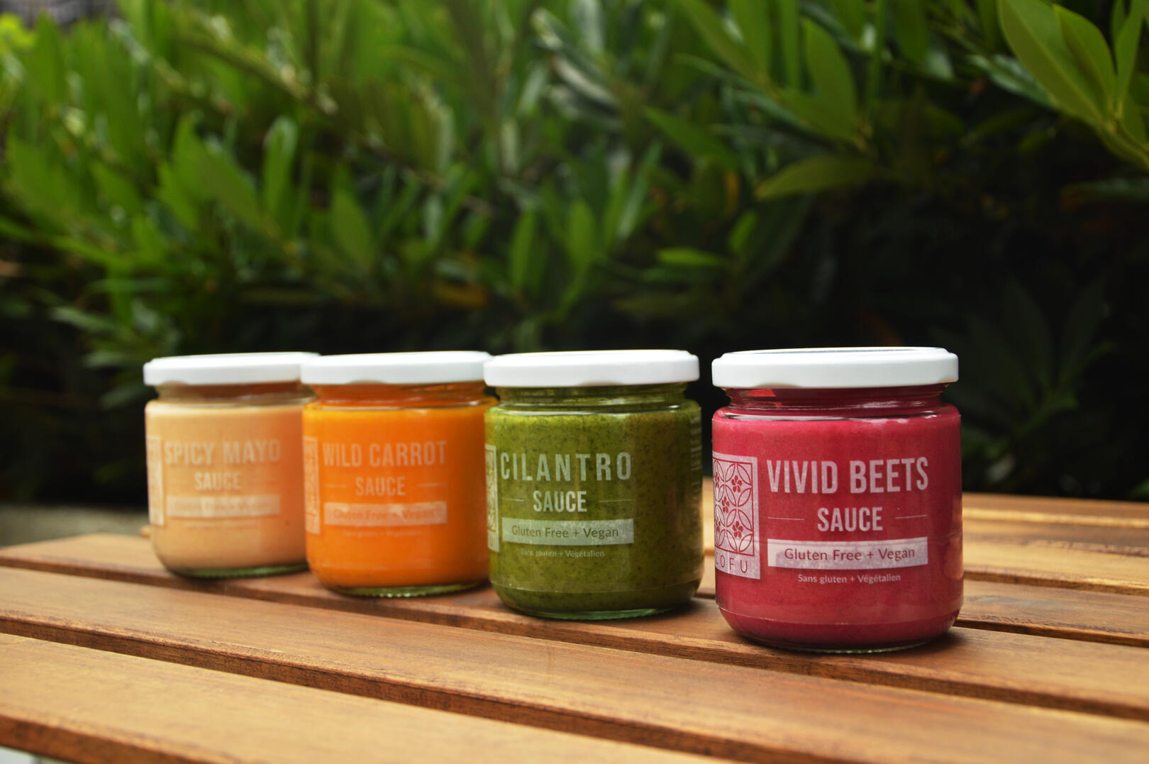 Line-up of COFU Sauce Jars